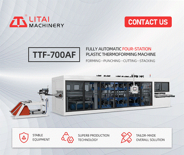 Plastic tray thermoforming machine