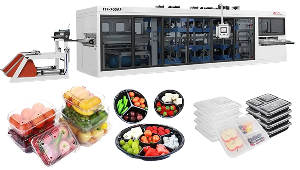 เครื่องขึ้นรูปกล่องพลาสติกแบบ Thermoforming เครื่องขึ้นรูปกล่องพลาสติกแบบ Thermoforming